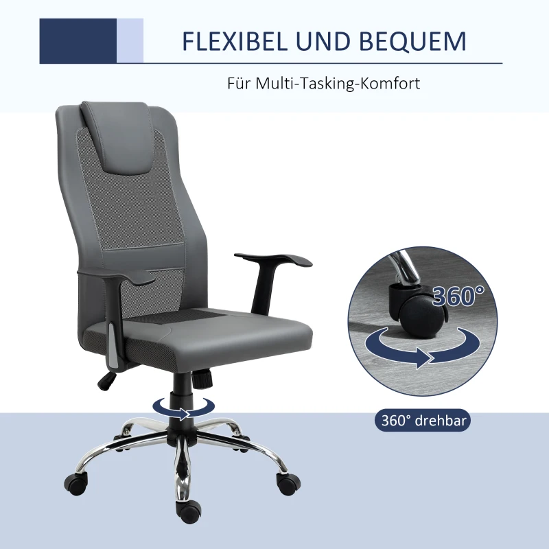 Vinsetto Bürostuhl Drehstuhl höhenverstellbar Chefsessel Schreibtischstuhl ergonomisch Kunstleder Grau 66 x 73 x 108-118 cm