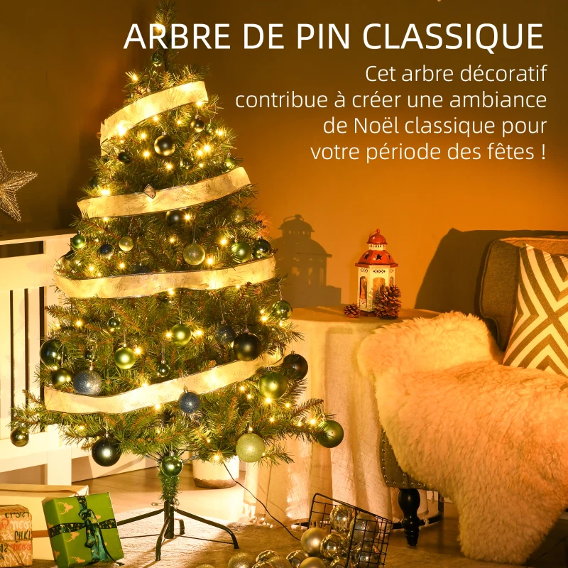 HOMCOM Sapin de Noël artificiel lumineux LED x 160 blanc chaud 8 modes d'éclairages support acier 418 branches 150 cm vert