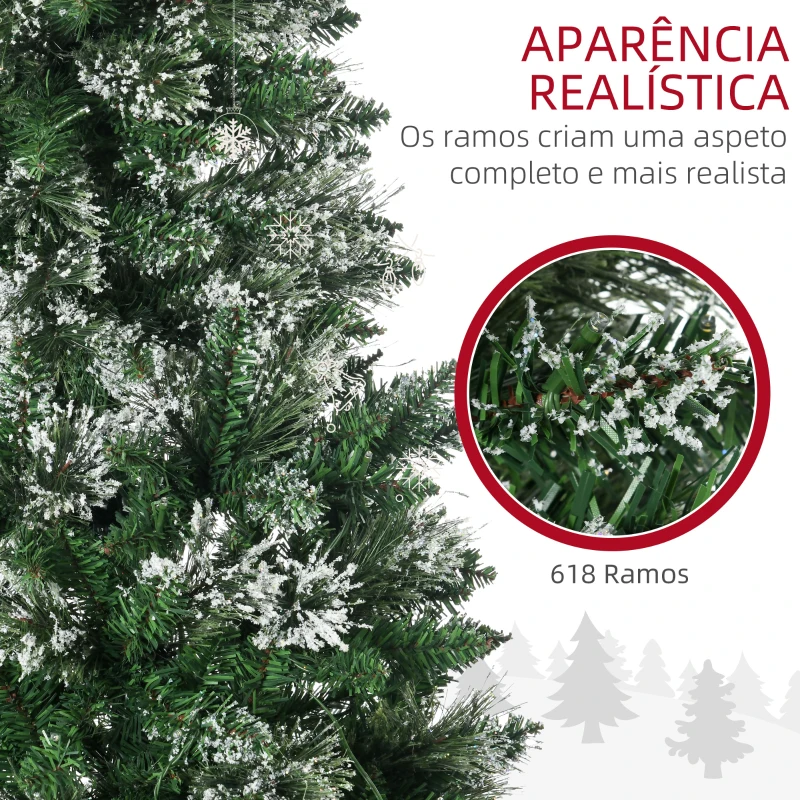 HOMCOM Árvore de Natal Artificial com 240 Luzes LED 618 Ramos Suporte de Aço e Formato Slim para Interior Ø68x180 cm Verde