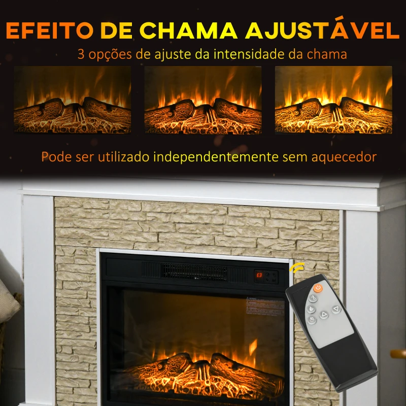 HOMCOM Lareira Elétrica 1800W com Efeito de Chama Temporizador Semanal e Proteção Contra Superaquecimento 120x24x80 cm Branco
