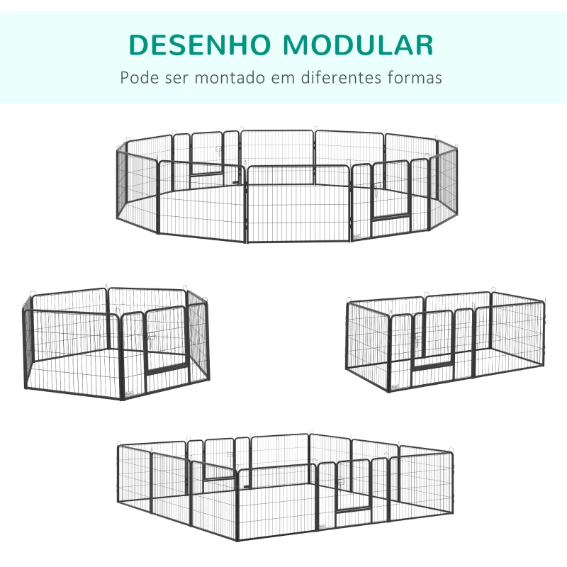 PawHut Parque para Cães com 12 Painéis Recinto para Animais de Estimação Modular com 2 Portas 80x60 cm Preto