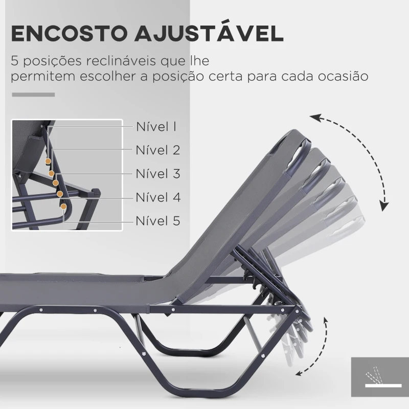 Outsunny Espreguiçadeira de Jardim com Encosto Ajustável em 5 Posições de Alumínio e Textilene Exterior 163x58,5x91 cm Cinza