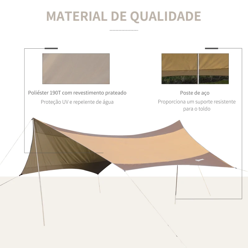 Outsunny Abrigo de Campismo Portátil 555x550 cm Tenda de Campismo Impermeável com Proteção Solar Marrom e Bege