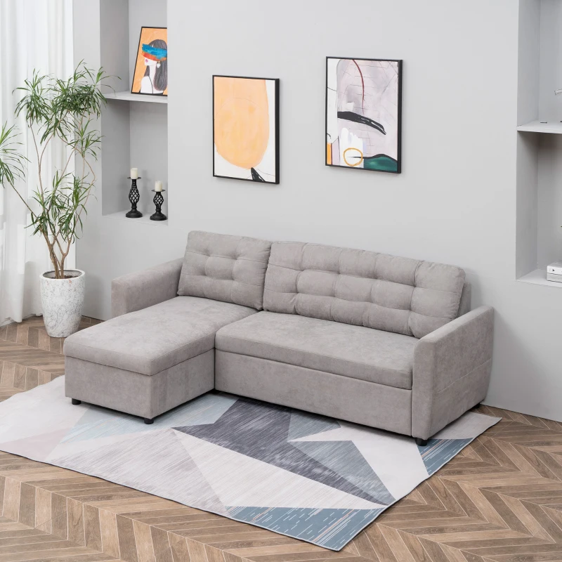 HOMCOM Canapea Extensibila pe Colt 3 locuri cu Sezlong Compartiment din Material Textil(m-2)