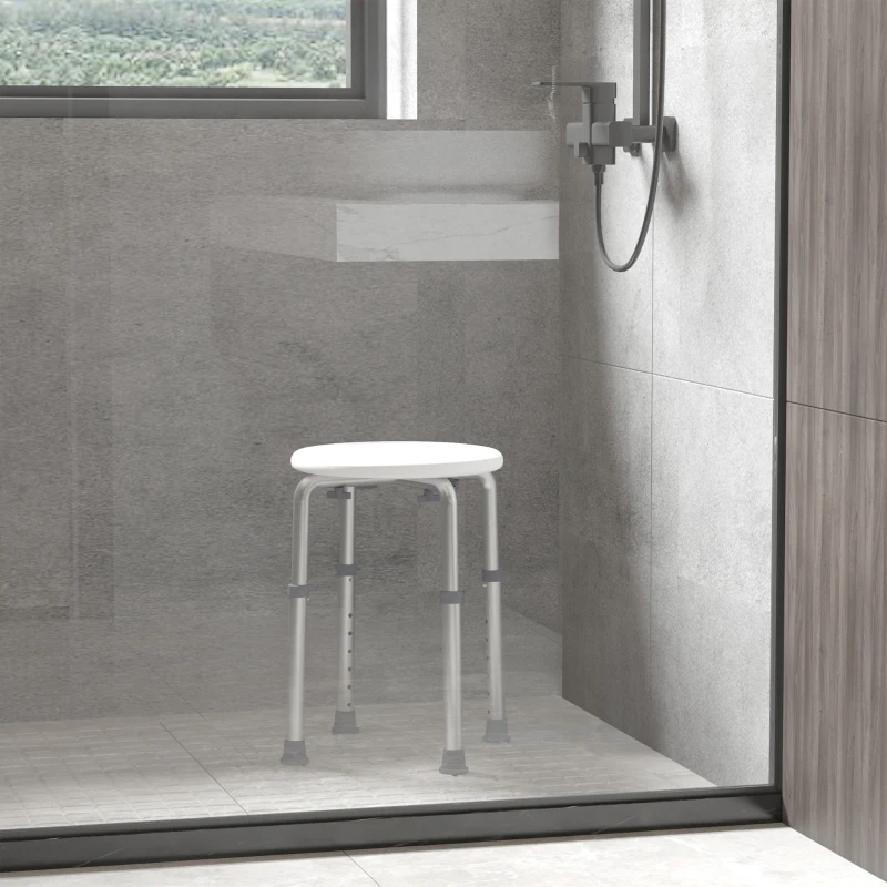 HOMCOM Banco de Duche Banco de Segurança para Duche com Altura Ajustável 32,2x41x35,5-54cm Branco
