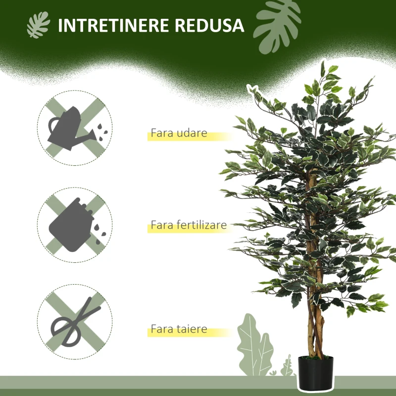 HOMCOM Ficus artificial in ghiveci cu 702 frunze multicolore, Plante artificiale pentru interior si exterior, pentru decorarea casei, biroului, camerei de zi, 130 cm