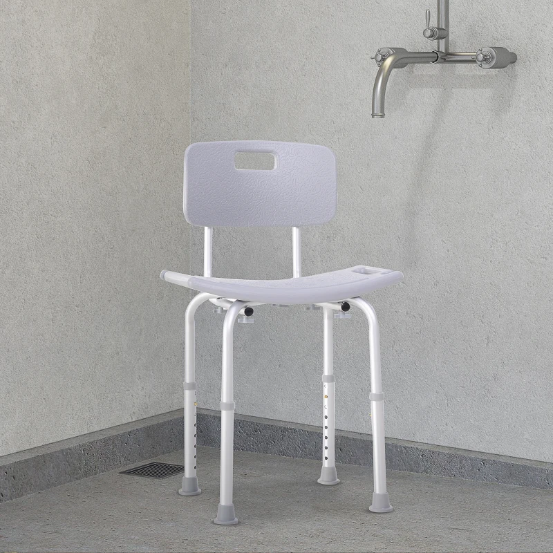 HOMCOM Cadeira para Duche Antiderrapante com Altura Ajustável em 8 Níveis Cadeira de Banho 50,6x43x71-88 cm Cinza
