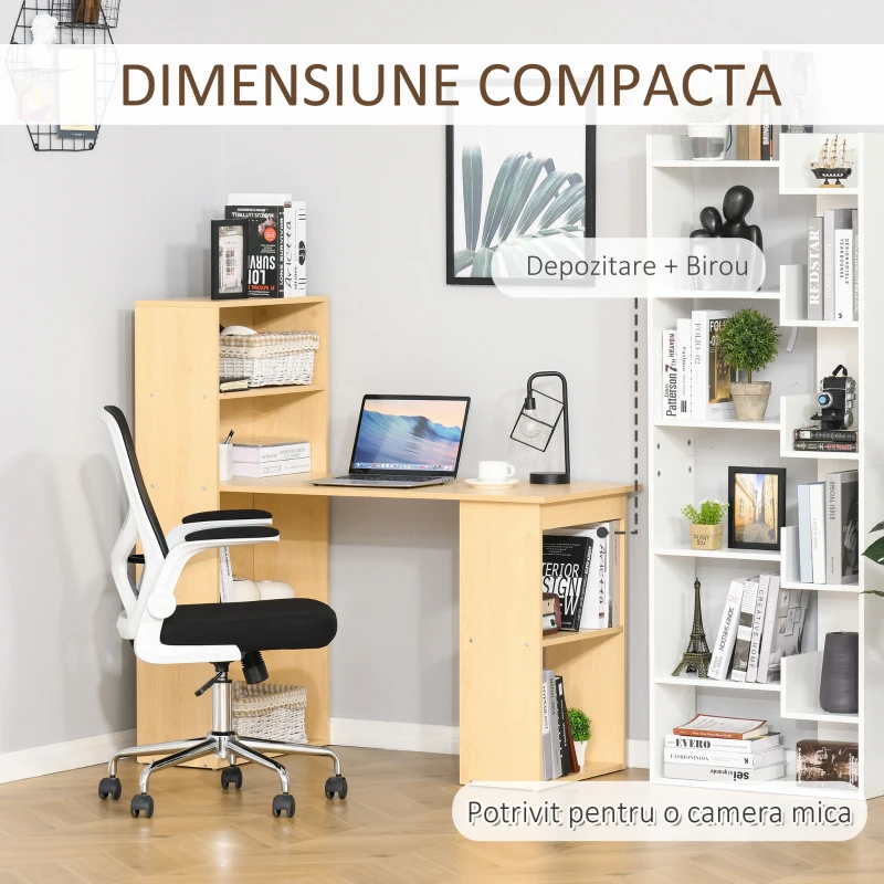 HOMCOM Birou modern cu Librarie din Lemn 120x55x120cm