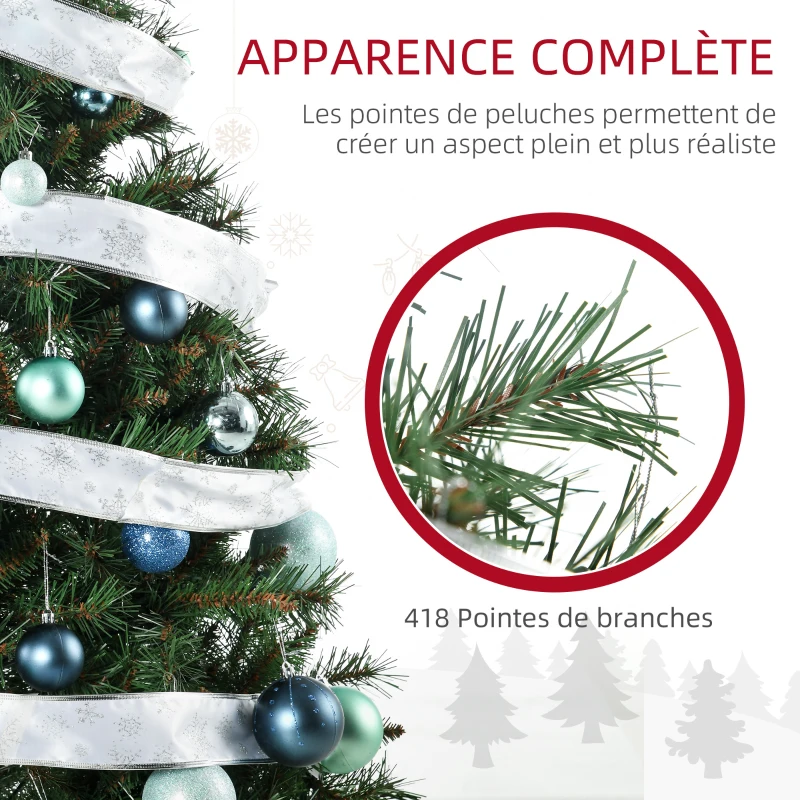 HOMCOM Sapin de Noël artificiel lumineux LED x 160 blanc chaud 8 modes d'éclairages support acier 418 branches 150 cm vert
