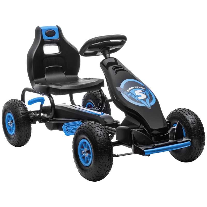 HyperMotion Kart à Pédales Enfant 5-8 Ans - Buggy Double Frein à Main, Roues Gonflables 30 Cm, Cadre Métallique, 3 Modes De Conduite