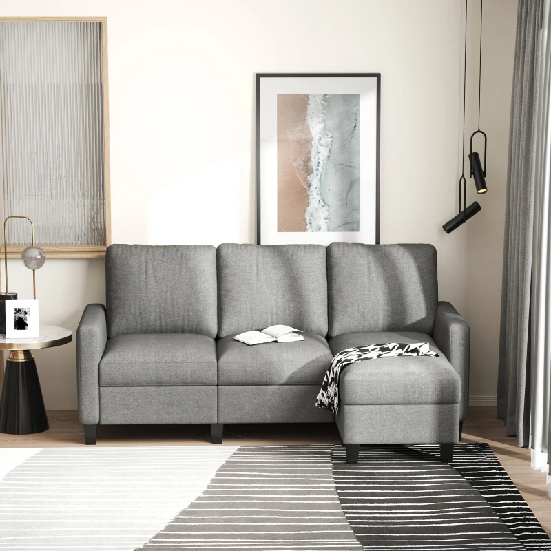 Homcom Canapea Colt 3 Locuri Modulara din Material Textil – Gri Modern(m-9)