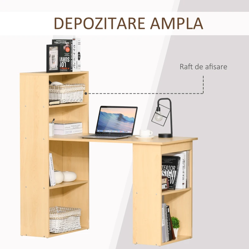 HOMCOM Birou modern cu Librarie din Lemn 120x55x120cm