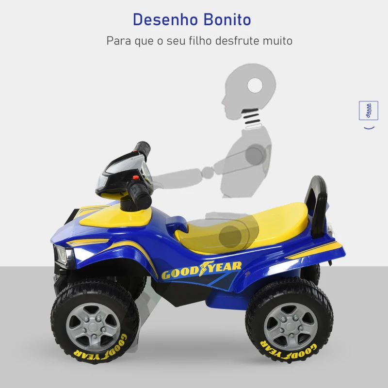 HOMCOM Quadriciclo para crianças acima de 12 meses com sons de luzes 60x38x42 cm Azul