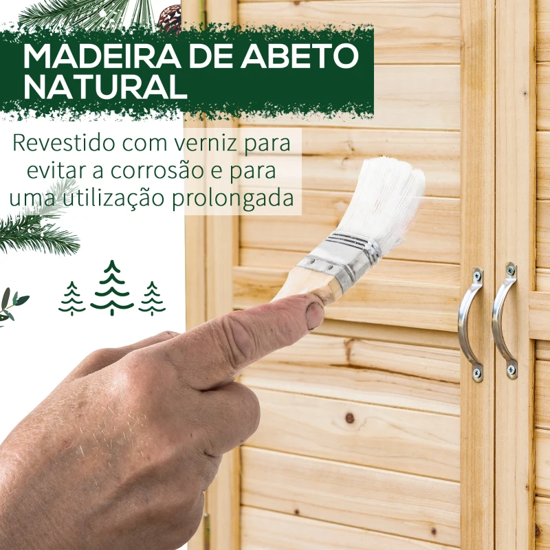 Outsunny Armário de Jardim de Madeira Armário de Armazenamento com 2 Portas Prateleira e Base Elevada 83x40x92 cm Madeira