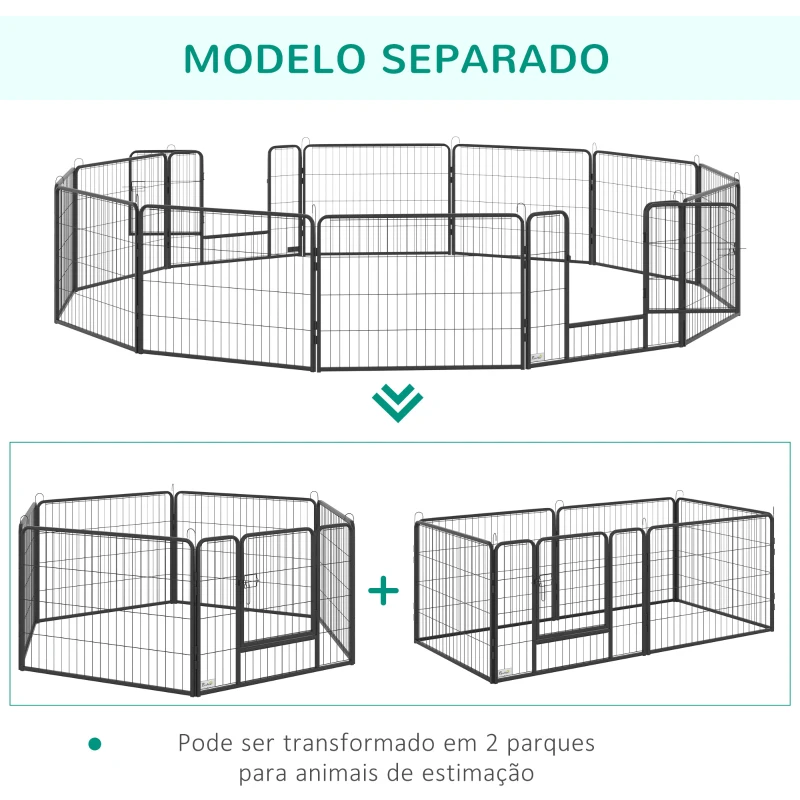 PawHut Parque para Cães com 12 Painéis Recinto para Animais de Estimação Modular com 2 Portas 80x60 cm Preto