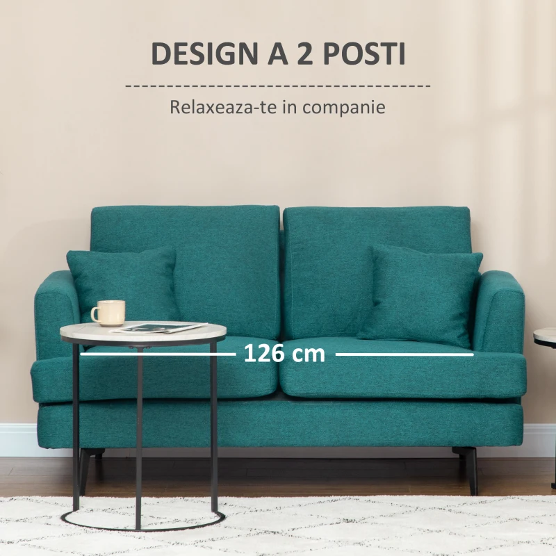 HOMCOM Divano 2 Posti Moderno con Rivestimento in Tessuto e Imbottitura Spessa, 160 x 87 x 87cm, Verde
