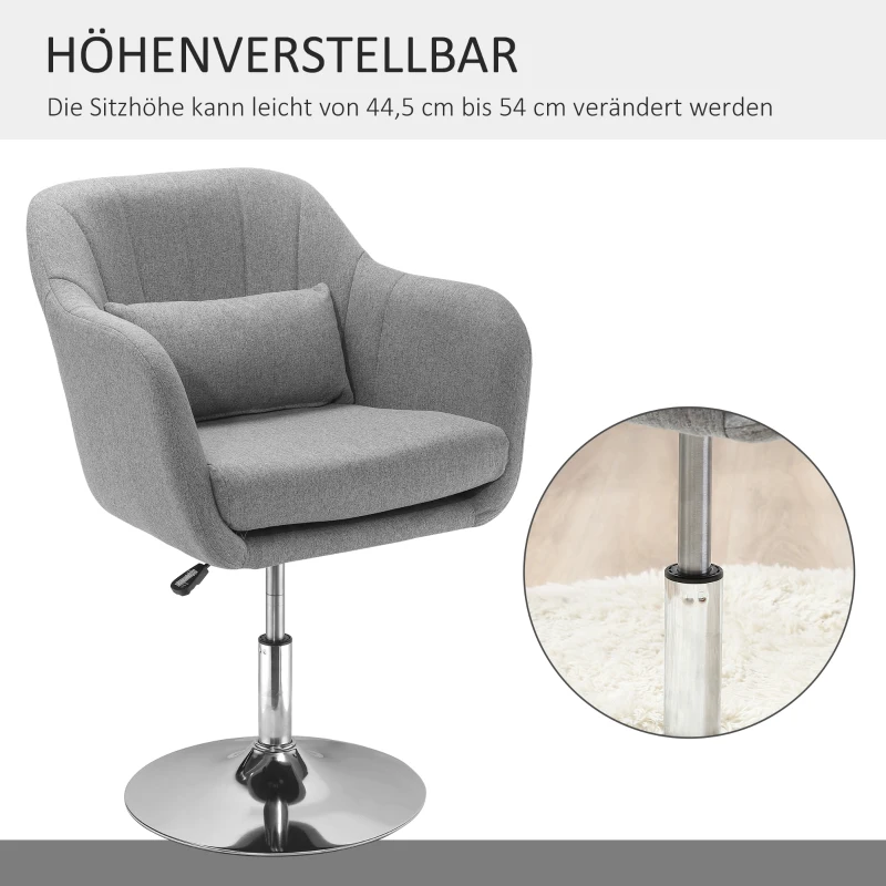 HOMCOM Verstelbare Draaistoel Bureaukruk Barkruk Bureaustoel, Hoogte Verstelbaar, Linnenachtig Polyester, Staal, Grijs, 60 x 60 x 79-91 cm(m-4)