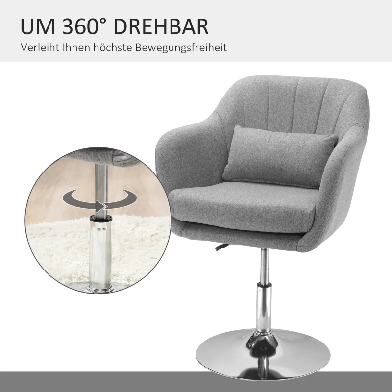 HOMCOM Verstelbare Draaistoel Bureaukruk Barkruk Bureaustoel, Hoogte Verstelbaar, Linnenachtig Polyester, Staal, Grijs, 60 x 60 x 79-91 cm(m-5)