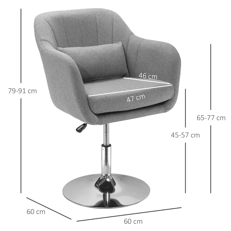 HOMCOM Verstelbare Draaistoel Bureaukruk Barkruk Bureaustoel, Hoogte Verstelbaar, Linnenachtig Polyester, Staal, Grijs, 60 x 60 x 79-91 cm(m-3)