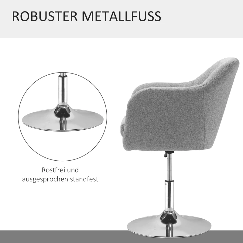 HOMCOM Verstelbare Draaistoel Bureaukruk Barkruk Bureaustoel, Hoogte Verstelbaar, Linnenachtig Polyester, Staal, Grijs, 60 x 60 x 79-91 cm(m-7)