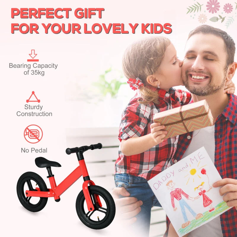 AIYAPLAY 12" Balance Bike, No Pedal Training Bike for Children with Adjustable Seat, 360° Rotation Handlebars - Red