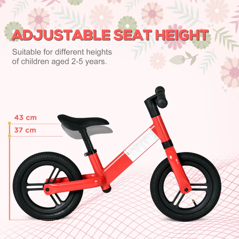 AIYAPLAY 12" Balance Bike, No Pedal Training Bike for Children with Adjustable Seat, 360° Rotation Handlebars - Red