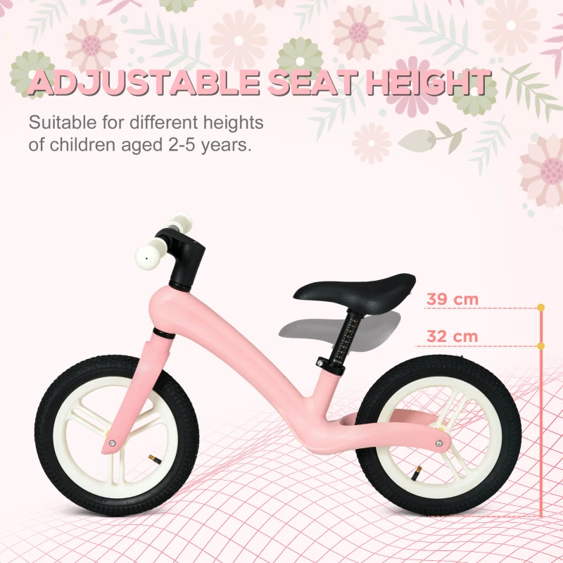 AIYAPLAY 12" Balance Bike, Lightweight No-Pedal Training Bike for Children with Adjustable Seat, Rubber Wheels - Pink