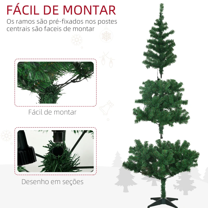 HOMCOM Árvore de Natal Artificial com 150 Luzes LED 480 Ramos com 100 Decorações Suporte de Aço Ø86x180 cm Verde