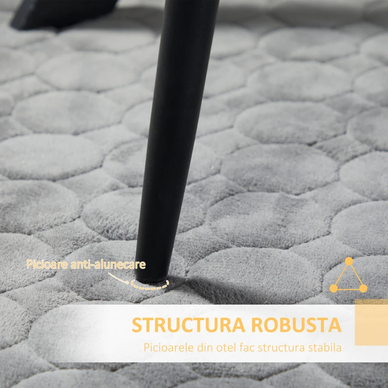 HOMCOM Scaune de Luat Masa Set de 2 Scaune de luat Masa, Scaune de Bucatarie Moderne din Tesatura de Catifea cu Spatar cu Canale si Picioare din Otel pentru Camera de Luat Masa, Camera de Zi, Gri