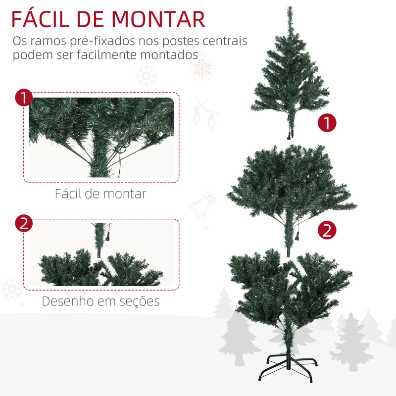 HOMCOM Árvore de Natal Artificial com 100 Luzes LED 472 Ramos e 80 Decorações para Interior Aço Ø91x150 cm Verde