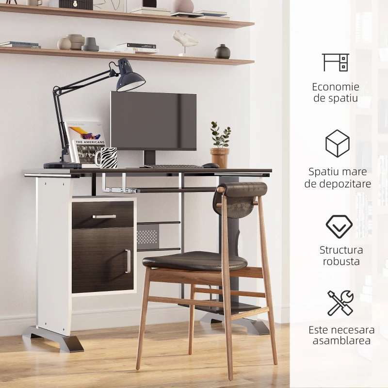 HOMCOM Birou pentru PC cu Sertare in Lemn, 100x52x75cm, Maro