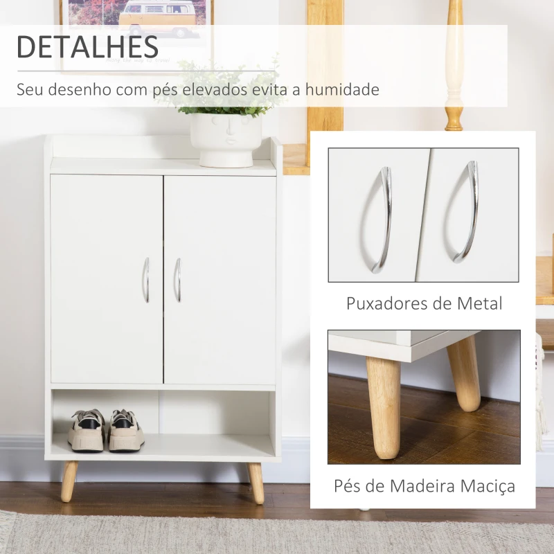 HOMCOM Móvel Sapateira de 2 Portas Moderno Móvel Auxiliar para 12 Pares de Sapatos com 4 Prateleiras para Entrada Sala de Estar Dormitório 60x30x92cm Branco