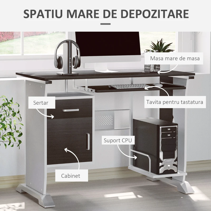 HOMCOM Birou pentru PC cu Sertare in Lemn, 100x52x75cm, Maro