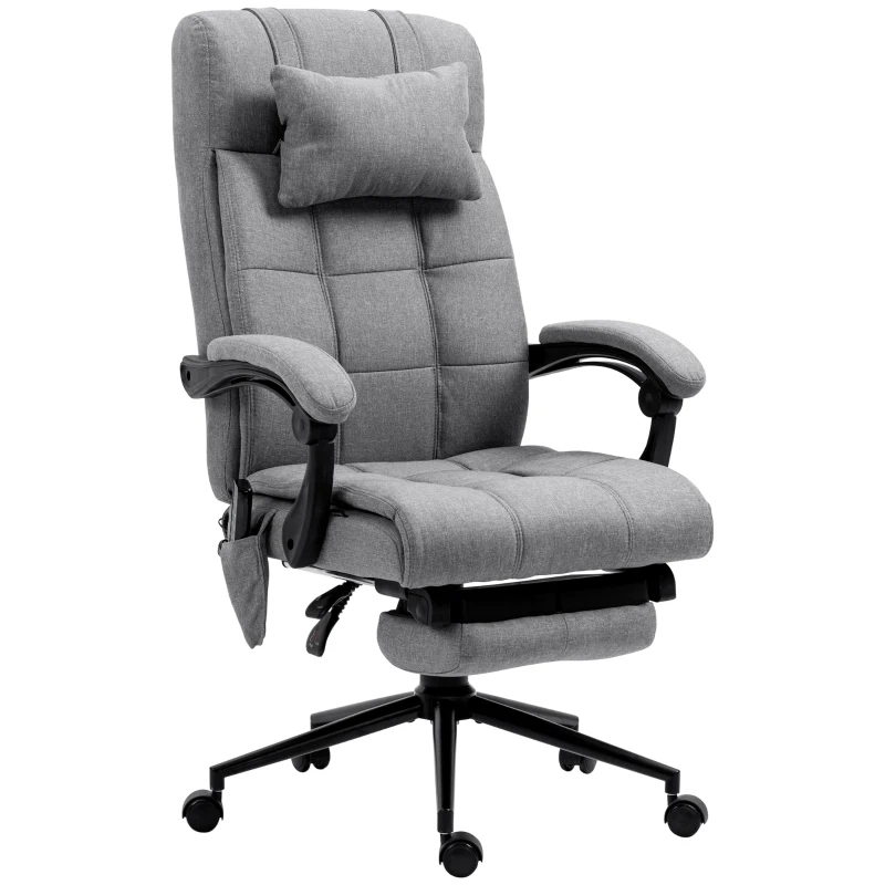 Vinsetto Office Chair, 6 Point Massage Desk Chair, Computer Chair with Footrest & Head Pillow, 360° Swivel Recliner Chair for Home Office, Grey