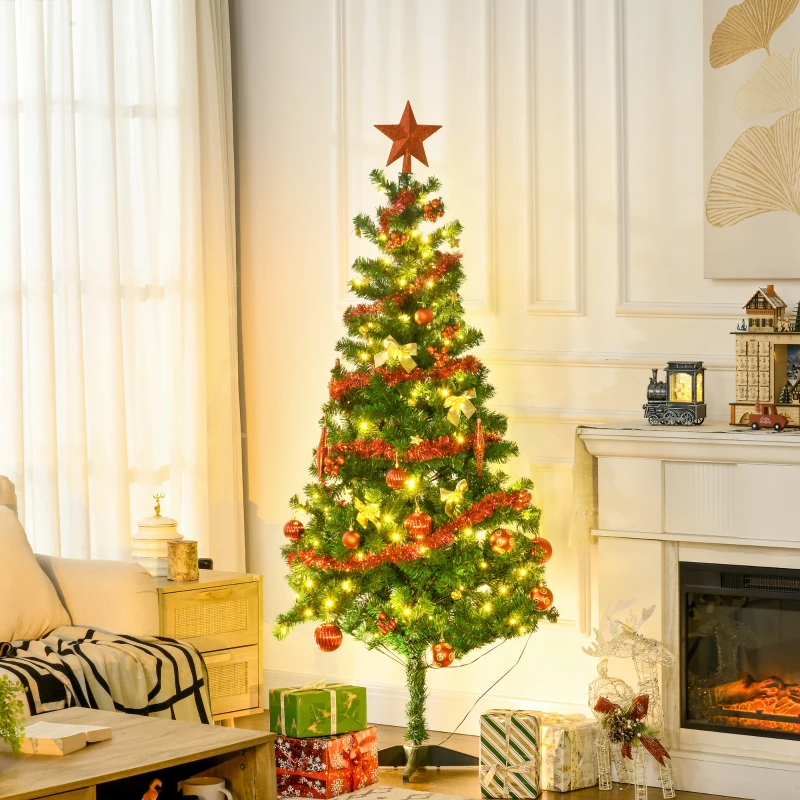 HOMCOM Árvore de Natal Artificial com 150 Luzes LED 480 Ramos com 100 Decorações Suporte de Aço Ø86x180 cm Verde