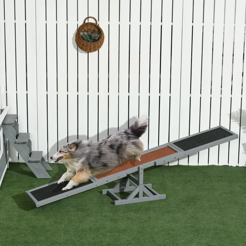 PawHut Wooden Pet Seesaw for Big Dogs, Dog Agility Equipment with Anti-Slip Surface - Grey