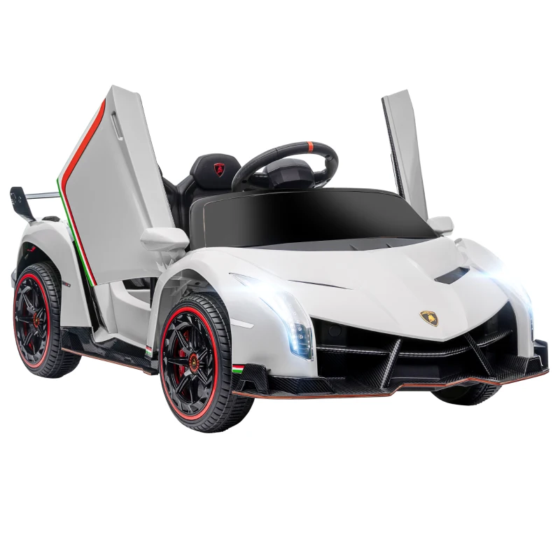 HOMCOM Coche Eléctrico Lamborghini Infantil de 3 a 6 Años Puerta de Tijera con Control Remoto y MP3 111x61x45 cm Blanco