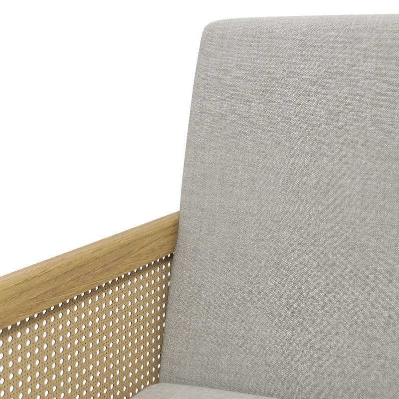 HOMCOM Akzentsessel, Armlehnen in Rattanoptik, bis 120 kg, breiter Sitz, Naturholzrahmen, Boho-Design, grau, 65,5 x 72 x 78cm