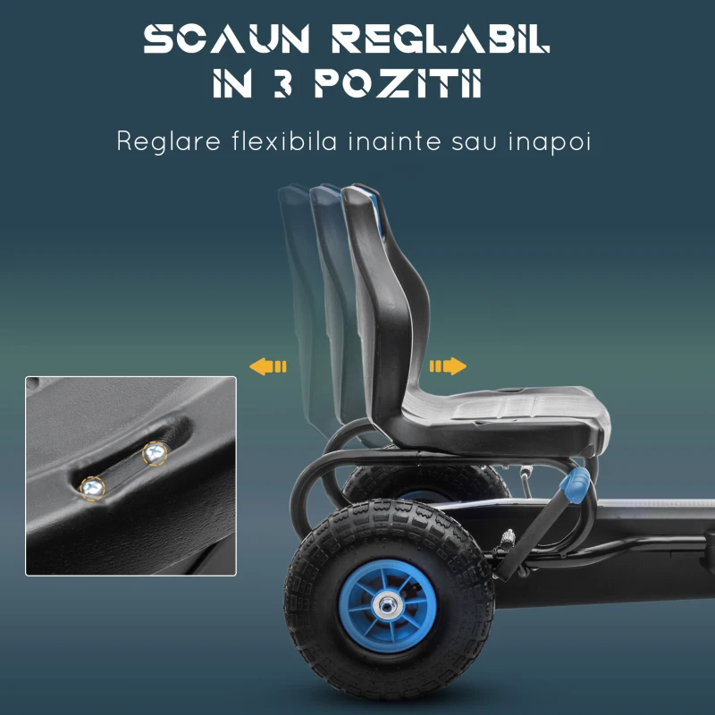 Homcom Go Kart Pedale Copii – Scaun Reglabil, Roti & Frana de Mana