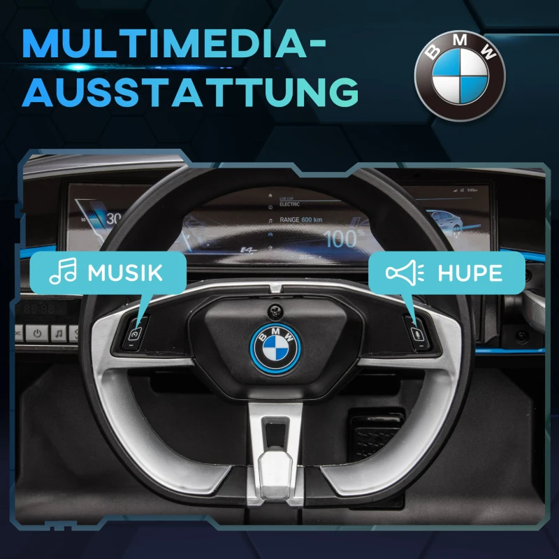 HOMCOM Kinderauto Elektroauto BWM i4 3-5 km/h Afstandsbediening Multimedia-speler Zwart(m-6)
