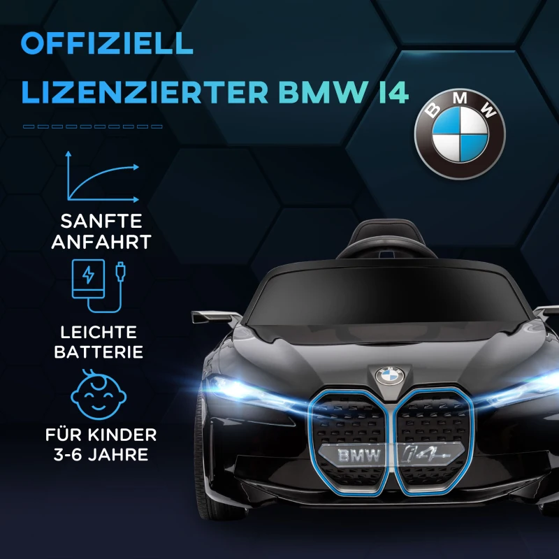 HOMCOM Kinderauto Elektroauto BWM i4 3-5 km/h Afstandsbediening Multimedia-speler Zwart(m-4)