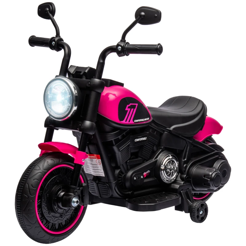 HOMCOM Elektrische kindermotorfiets met zijwieltjes, koplamp, 1,5 tot 3 km/u, roze(m-11)