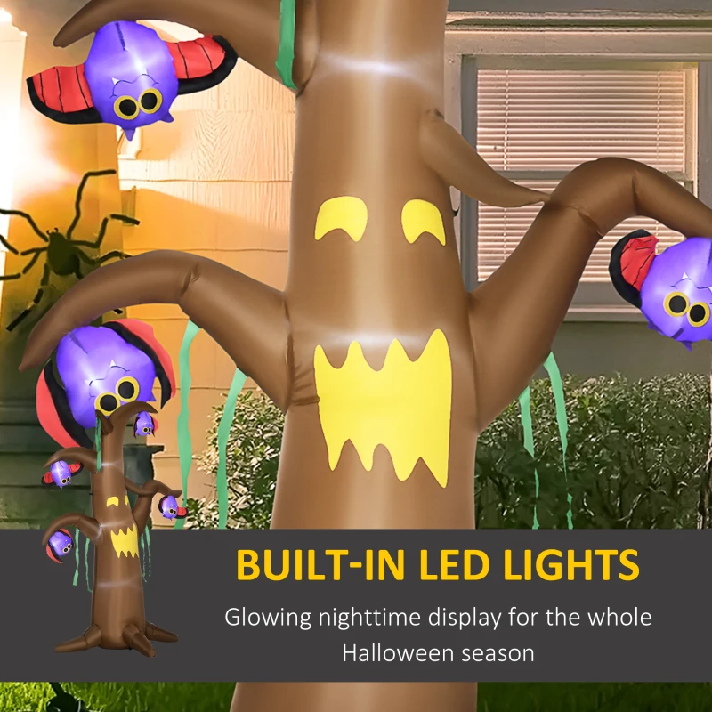 Outsunny 8ft Inflatable Halloween Ghost Tree with Upside-down Bats Showing Teeth Wings, Blow-Up Outdoor LED Display for Lawn, Garden, Party