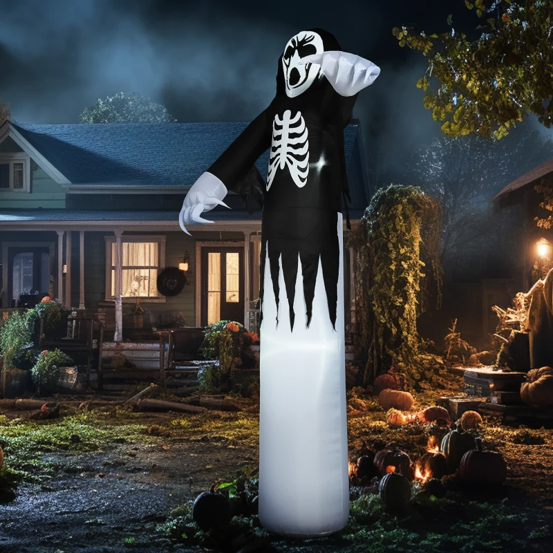 HOMCOM 12ft Inflatable Halloween Skeleton Ghost, Blow-Up Outdoor LED Display with LED Lights for Garden, Party, Holiday