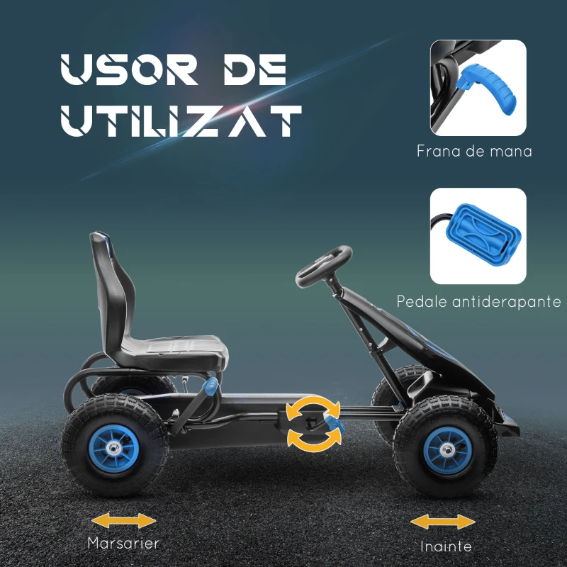 Homcom Go Kart Pedale Copii – Scaun Reglabil, Roti & Frana de Mana
