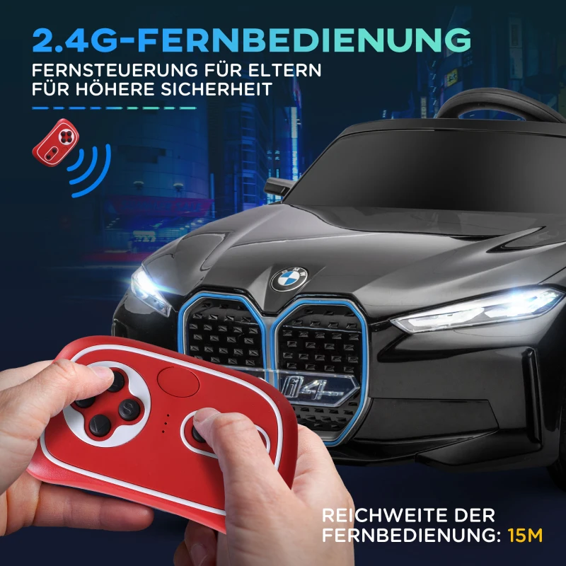 HOMCOM Kinderauto Elektroauto BWM i4 3-5 km/h Afstandsbediening Multimedia-speler Zwart(m-5)