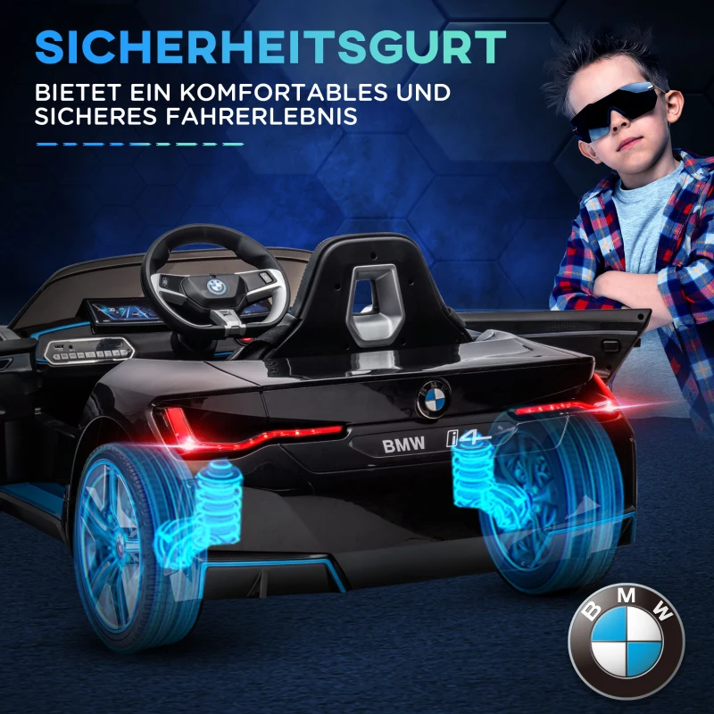 HOMCOM Kinderauto Elektroauto BWM i4 3-5 km/h Afstandsbediening Multimedia-speler Zwart(m-7)
