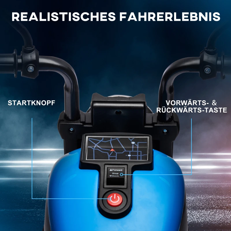 HOMCOM Elektrische kindermotorfiets, met koplamp, 3 km/u, Blauw + Zwart