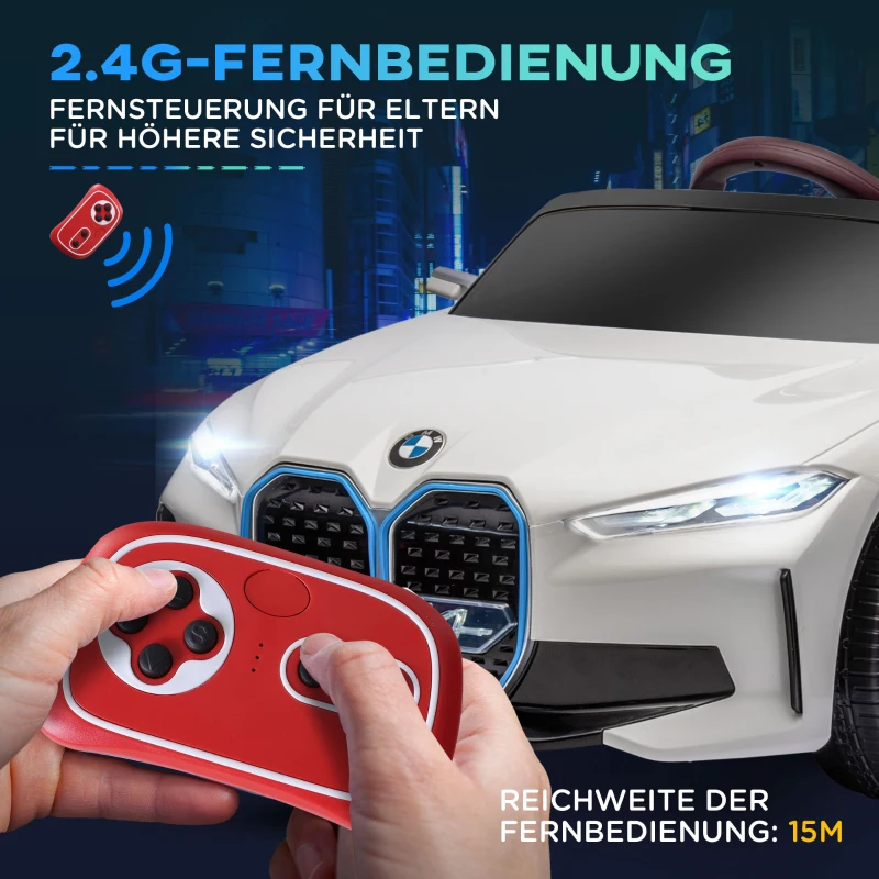 HOMCOM Kinderauto, oplaadbare accu, 3-5 km/u, met afstandsbediening, multimediaspeler, wit