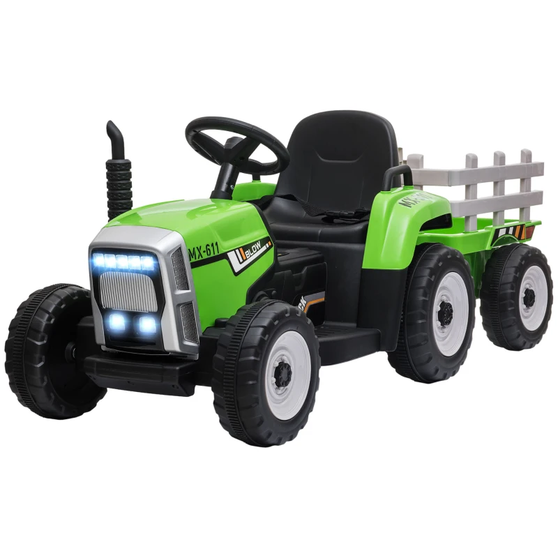 HOMCOM Elektrische kinderauto, kindertractor, inclusief ouderlijke afstandsbediening, maximale snelheid van 6 km/u, groen + zwart